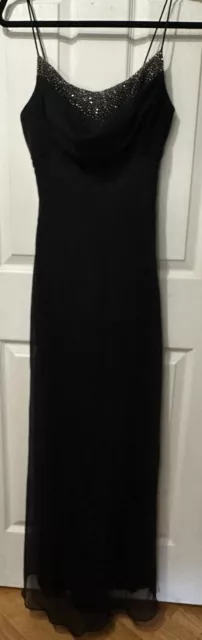 Vintage 90s Cache Black Cowl Neck Beaded Floor Length Formal Gown Size 5/6