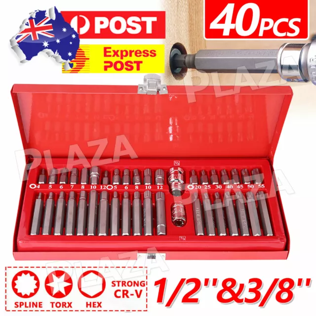 40Pc 1/2 3/8 Allen Key Set Torx Hex Star Spline Socket Bit Drive Car Repair Tool