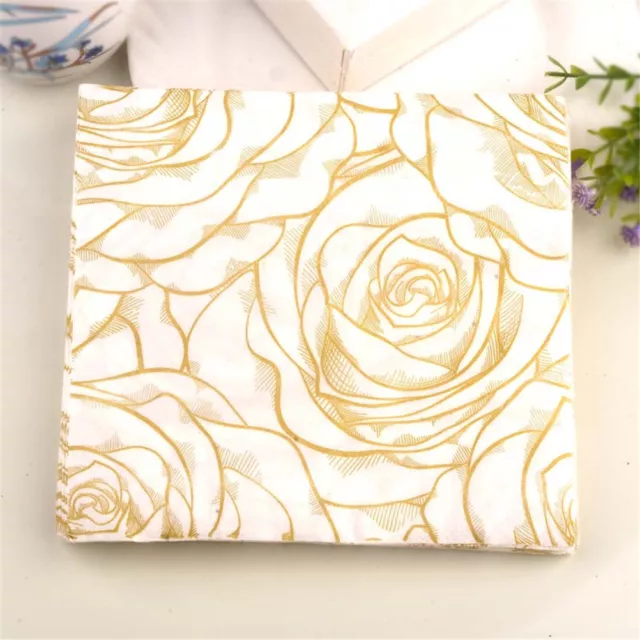 20 un. servilletas de papel de flor rosa dorada servilleta pañuelo fiesta suministros hogar dec ZR