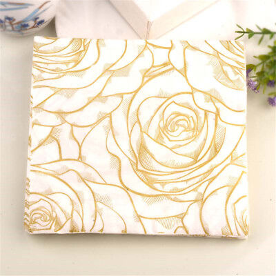 20x servilletas de papel de flor rosa dorada servilleta pañuelo fiesta suministro decoración del hogar Yh