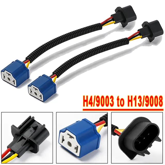 2pc Quality H13 9008 to HB2 H4 Headlight Conversion harness HID LED