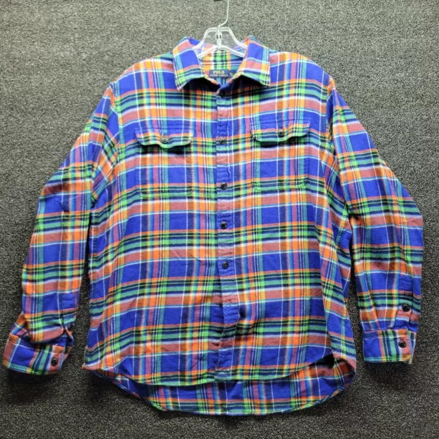 Ralph Lauren Polo Long Sleeve Blue/Orange Plaid Flannel Shirt Men's Sz XL