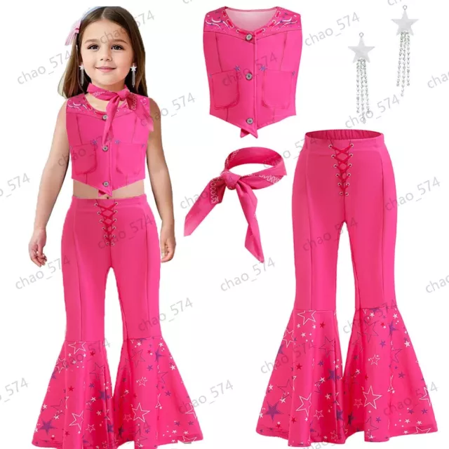 Karneval Barbie Mädchen Rosa Weste Lange Hose Schal Cowgirl Outfit Kostüm