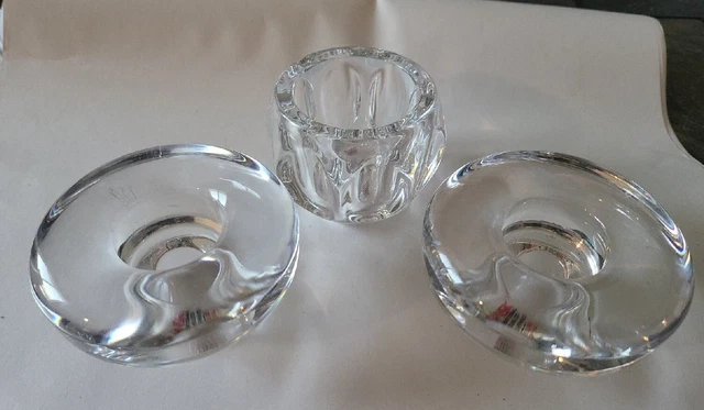 Pair VTG MCM Japan Dansk Mushroom Leaded Crystal Round Candle Holders +1 VOTIVE