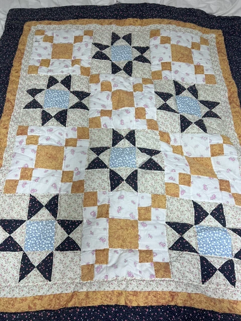 Manta de edredón Navy Orange Star Patchwork para bebé 45""x55"" K