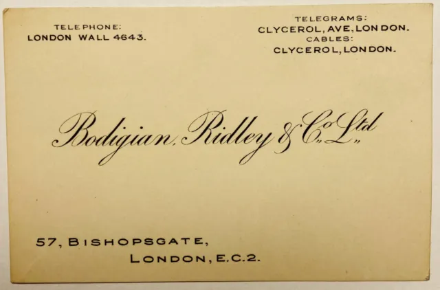 Bodigian Ridley & Co Ltd 1920’s London Business Card Hand Drawn Map Back