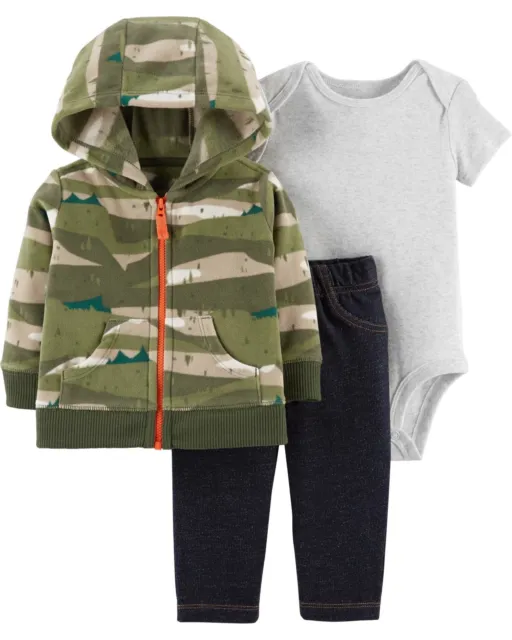 Carter's NWT 12M 18M 24M Camo Infant Boy 3pc Jacket Fleece Pant Bodysuit Set
