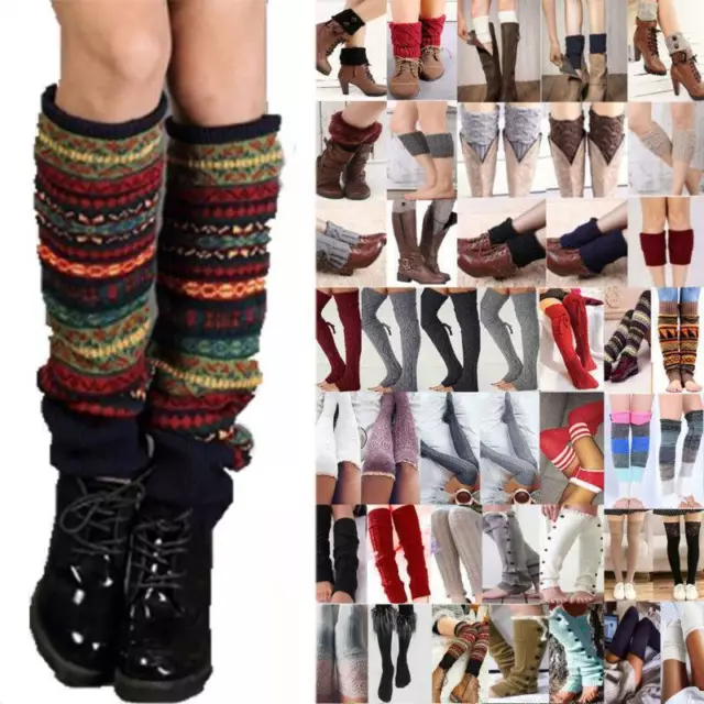 Ladies Crochet Knit Leg Warmer Socks Winter Over The Knee Long Boot Socking