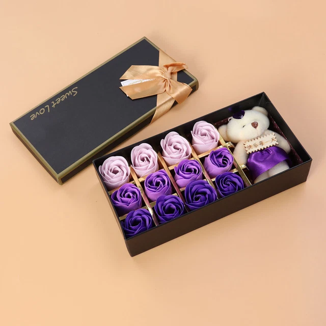 12 piezas Jabón de Rosas Simulación de Gradado Creado Multicolor Perfumado Rosa Flor Pétalo