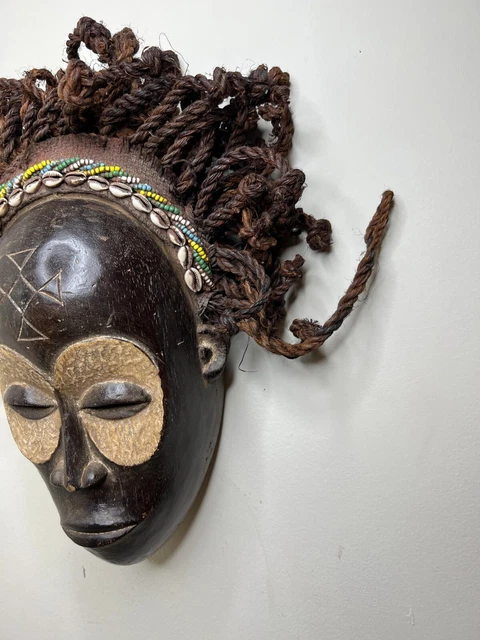 hand carved Chokwe Mask Mwana Pwo with Stand African Art 13" X 7" 3