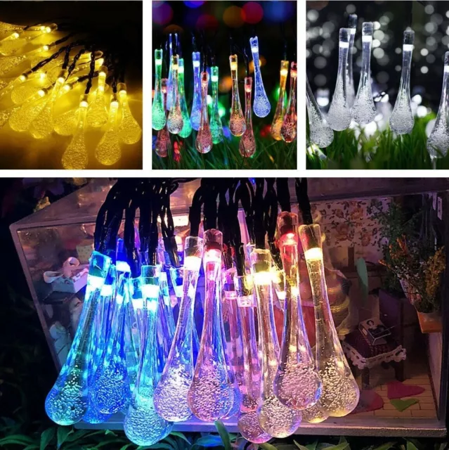 20 LED Solar Power Raindrop Teardrop String Fairy Light Garden Party Xmas Decore