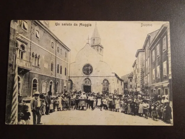 1907 un saluto da Muggia (Trieste) - piazza duomo - splendida