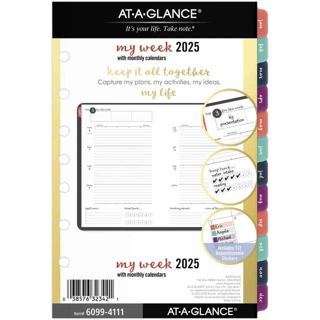ATAGLANCE HARMONY 2025 Weekly Monthly Planner Refill LooseLeaf Desk