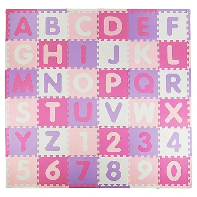Tadpoles Soft EVA Foam 36 Piece ABC Playmat Set, Pink/Purple, 74x 74 36 Sq Feet