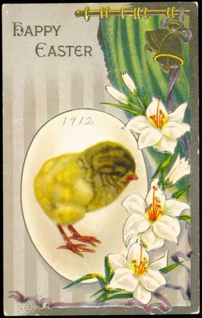 Ostern 1912 Küken Chicks Präge Litho Alte Postkarte Ak No.244