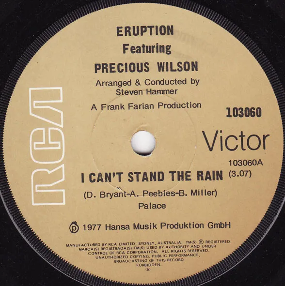 Eruption  Featuring Precious Wilson - I Can't Stand The Rain (7", Single)