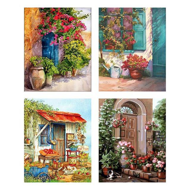 Courtyard Corner Oil Paint By Numbers DIY Acrylic Painting on Canvas Frameless