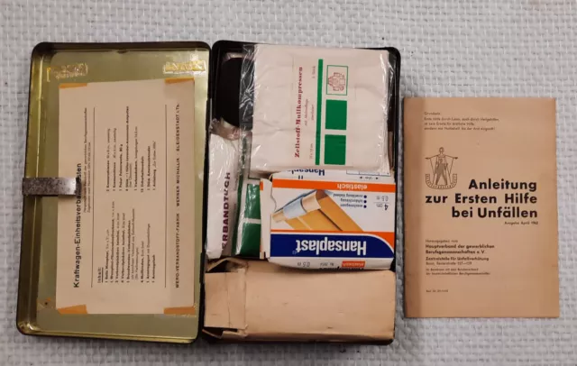 Original 1965 Einheits-Verbandkasten + Inhalt Oldtimer Mercedes Opel VW BMW etc 3