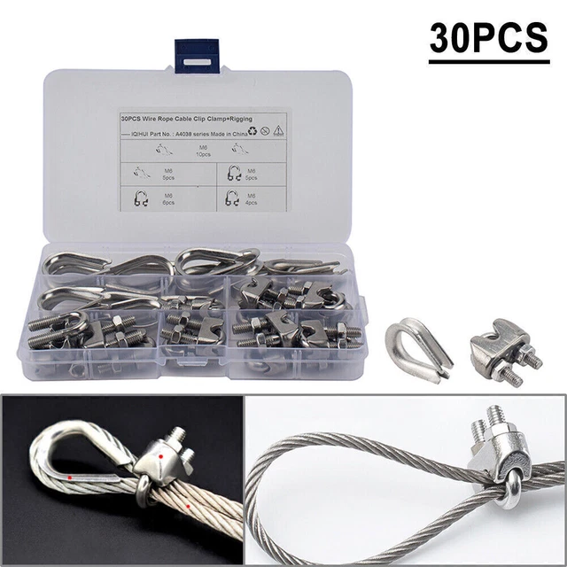 30 pz morsetti fissi fune metallica auto M6 con anello triangolare acciaio inox