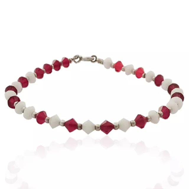 Bracciale in argento 925 con cristalli swarovski White Alabaste e Garnet da 4 mm