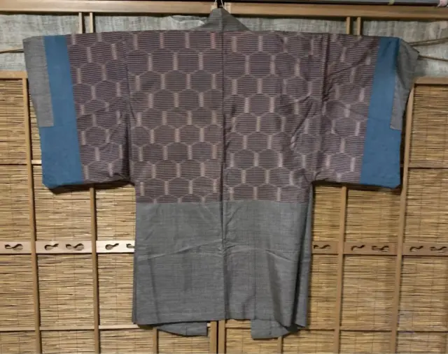 Men'S Haori Pure Silk Mud Dyed Oshima Tsumugi Kasuri Weave Feather Lining With S