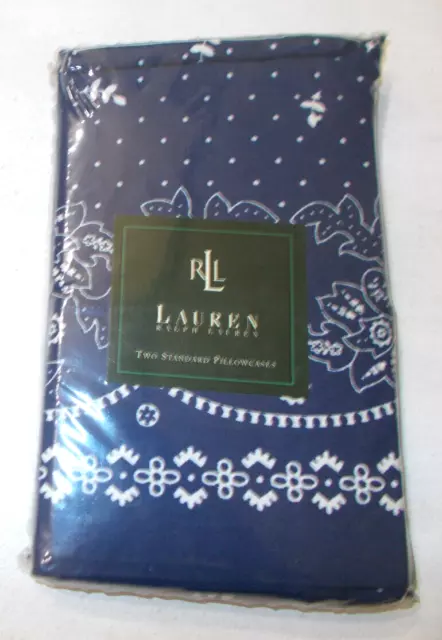 2 Ralph Lauren Kennebunkport Blue Bandana Standard Pillowcases Cottage Country