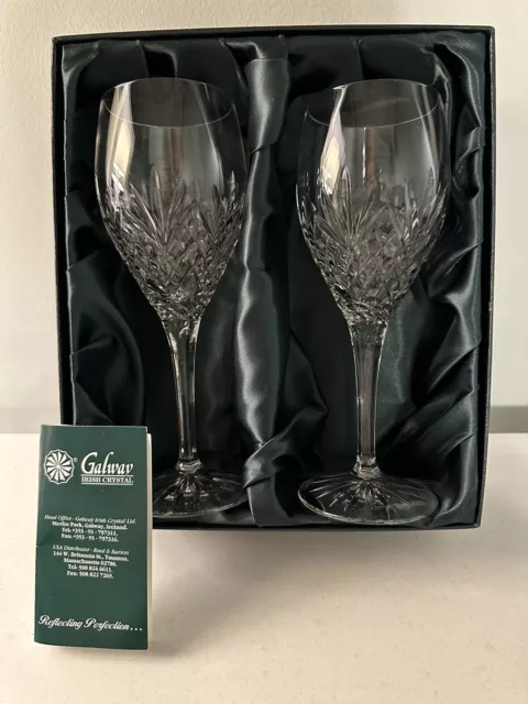 Galway Irish Crystal "O'hara" Design - Set of 2 Wine/Water Goblets New in box