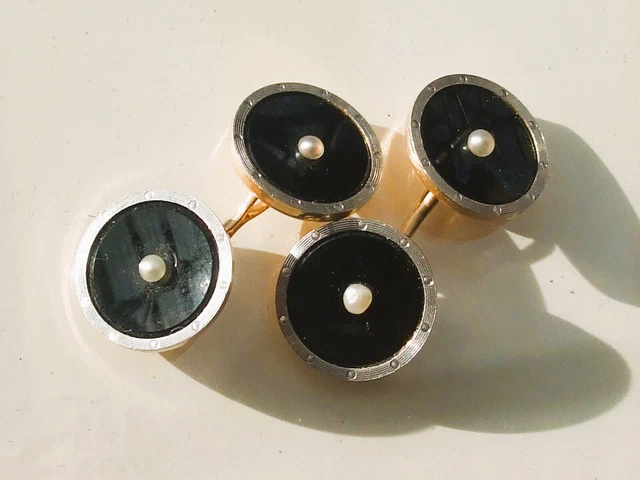 Boutons de manchette anciens en platine sertis de diamants et d'émail