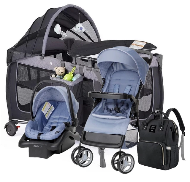 Baby Boy Comfy Travel System Set Stroller With Car Seat Combo Playard Diaper Bag