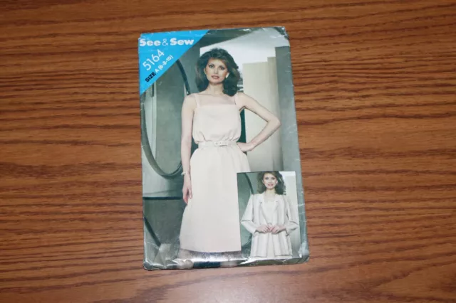 See & Sew Butterick 5164 Pattern Sewing UNCUT Misses Jacket Dress Sizes 6 8 10
