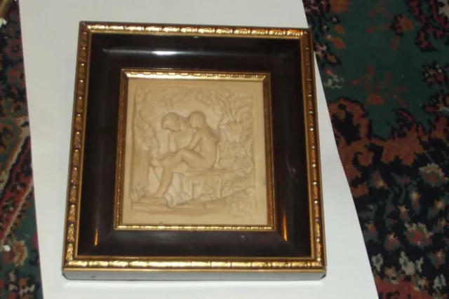 Antique Wall Plaque 3d plaster picture in original frame