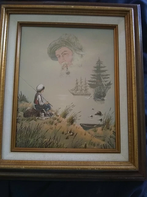 Vintage C. Carson Oil On Canvas Sailing Ships, Folk Art Americana Nautical