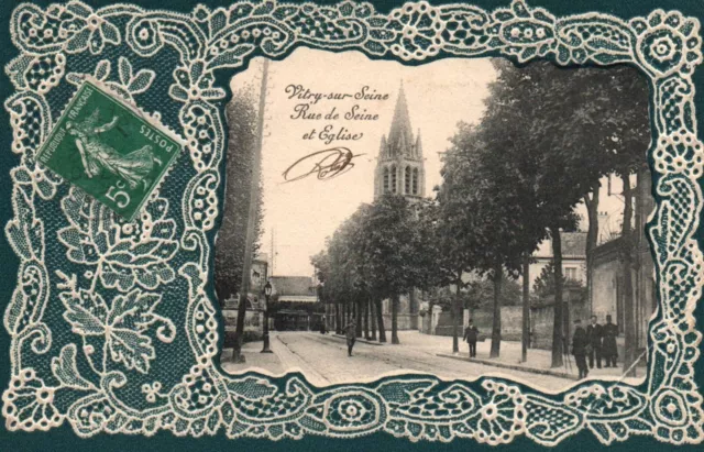 CPA 94 - VITRY SUR SEINE (Val de M.) - Rue de Seine et Eglise - cadre en relief