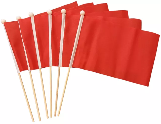 Plain Red Waving Hand Flag 6 Pack FREE UK DELIVERY!