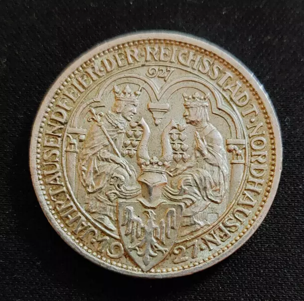3 Reichsmark 1927 A Silber Jahrtausendfeier Nordhausen, Weimarer Republik