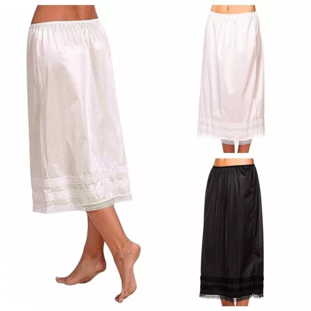 Solid Color Long Skirt Underskirt for Women's Half Slip featuring Petticoat