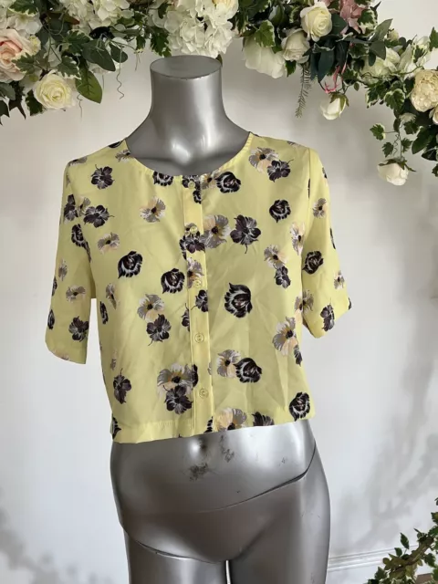 Blusa Oh My Love Talla 10 Amarilla Floral Manga Corta Abotonada Top Nueva LR75