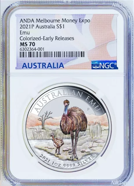 2021 ANDA Melbourne Money Expo Show 1oz Silver Color Coin EMU NGC MS70 ER w/OGP