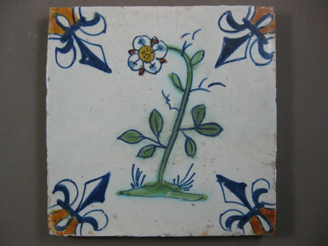 Antique Dutch polychrome flower tile 17th century - free shipping