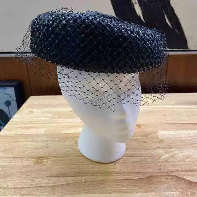 50’s Vintage Black Straw Pillbox Hat