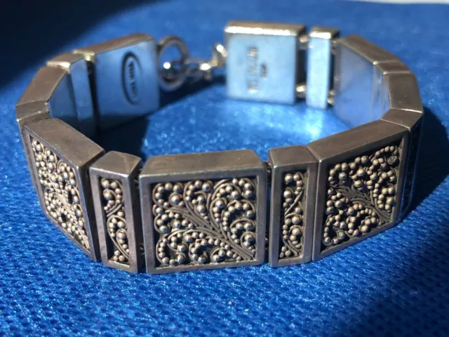 Lois Hill Bali 925 Sterling Silver Panel Links Toggle Statement Bracelet 68.6G Lois Hill Bali 925 Sterling Silver Panel Links Toggle Statement Bracelet 68.6G