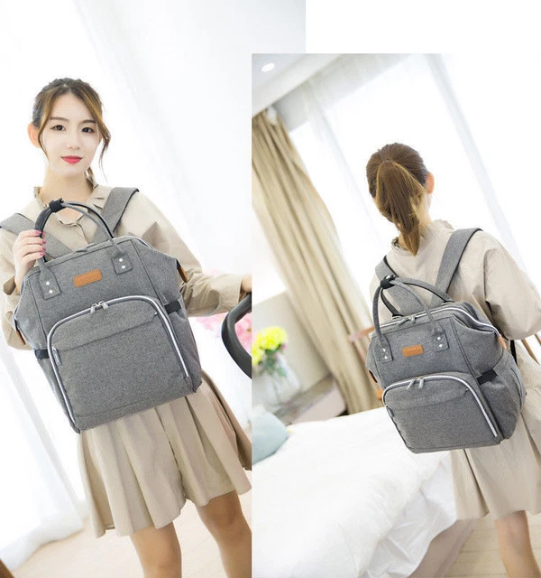 US Mummy Diaper Backpack Large Capacity Maternity Nappy Baby Travel Bag Gray