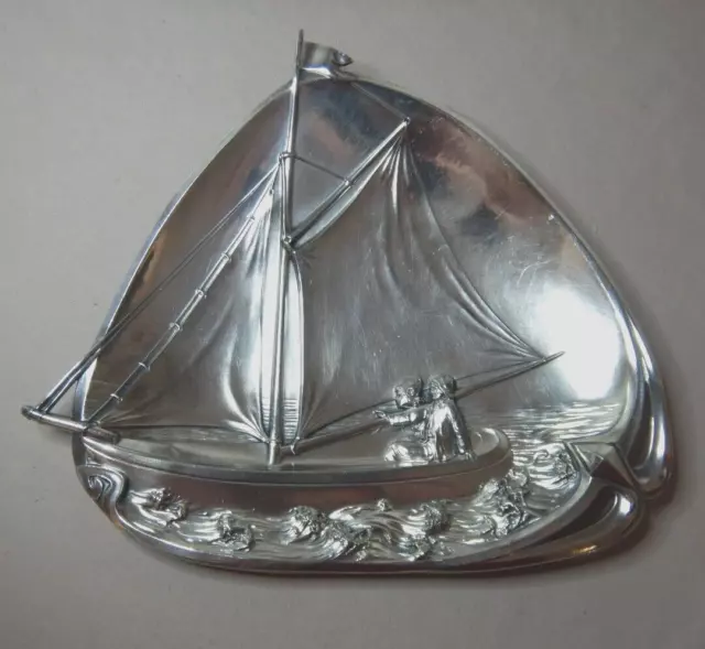 Antique Art Noveau Wmf German Silverplated Sailing Boat Card Tray