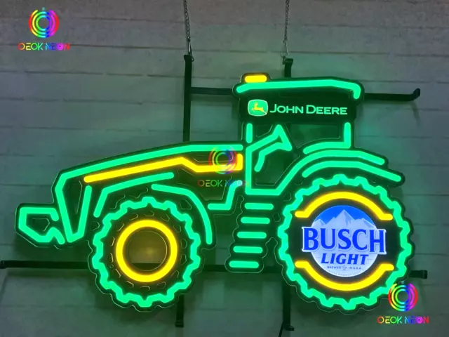 New John Deere Farmer Tractor Busch Light LED Neon Sign Light Lamp With Dimmer