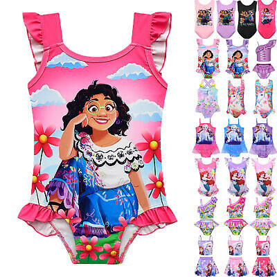 Kids Girls Encanto Mirabel Swimwear One Piece Ruffle Swimsuit Swimming Costume