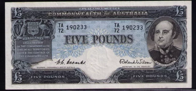 Australia R-49 (1954) 5 Pounds - Coombs / Wilson Commonwealth Bank VERY Fine