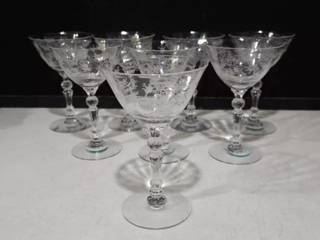 SET OF 8- Vintage Fostoria Chintz Etch 5 1/8" LIQUOR COCKTAIL GLASSES