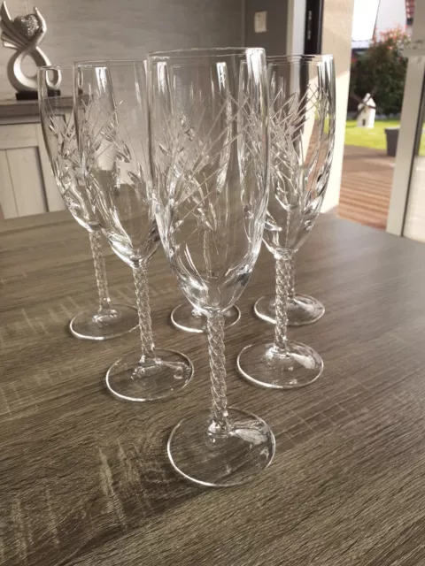 6 Verres Flûtes À Champagne Cristal D'arques Modèle Fleury Taille Epi