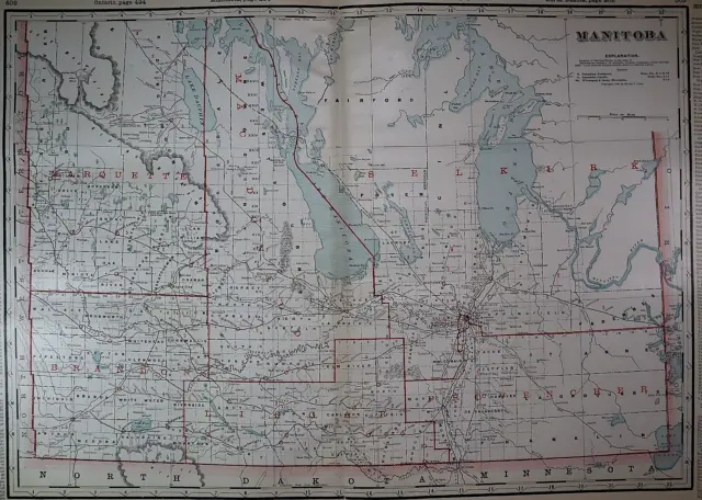 Old 1902 Cram Atlas Map ~ MANITOBA ~ (XXL18x26) #1369