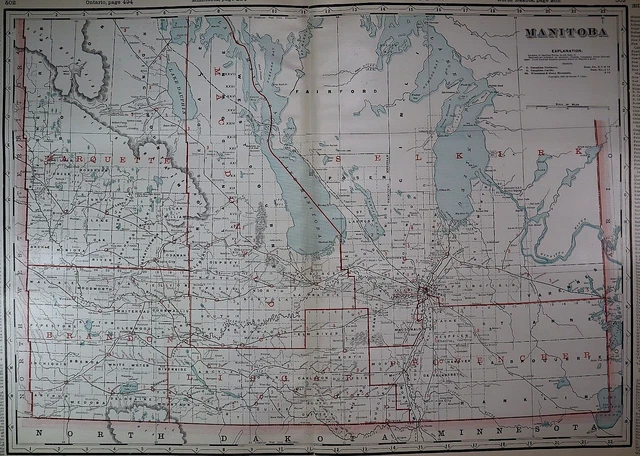 Old 1902 Cram Atlas Map ~ MANITOBA ~ (XXL18x26) #1369